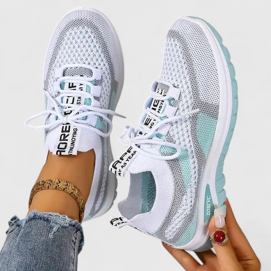 Graphic Tab Lace Up Mesh Breathable Running Sneaker