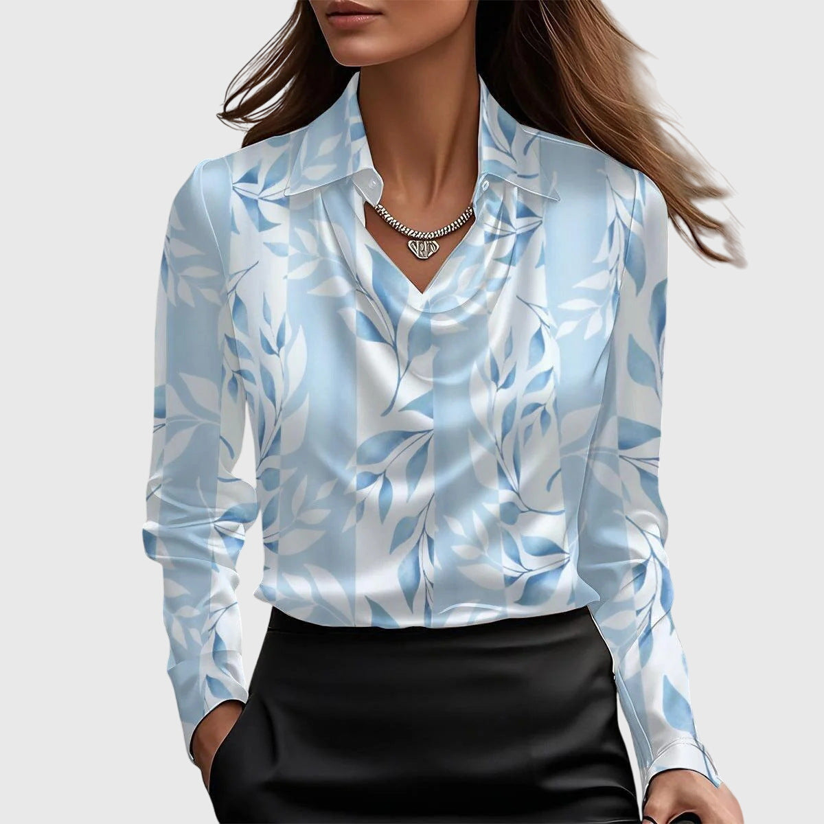 Satin Cowl Neck Collar Long Sleeve Elegant Blouse
