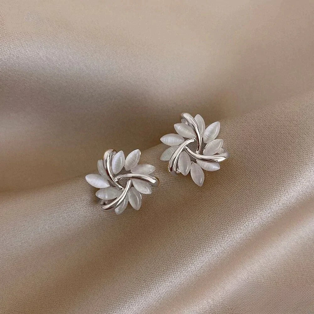 Opal Marquise Petal Swirl Gold Tone Stud Earring