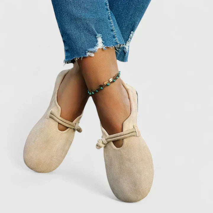 Suede Round Toe Rope Knot Strap Slip On Casual Flat Loafer