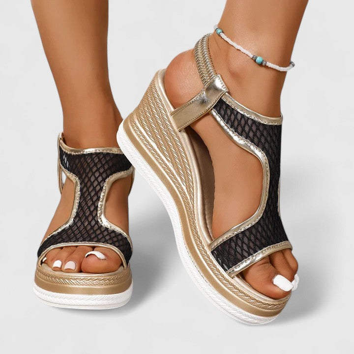 Mesh Peep Toe Platform Wedge Sandals