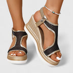 Mesh Peep Toe Platform Wedge Sandals
