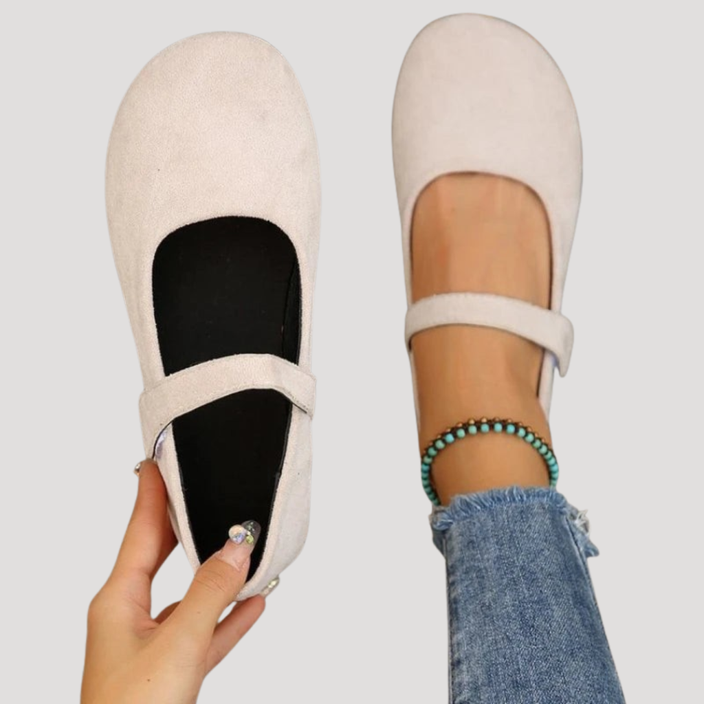 Suede Round Toe Velcro Strap Cushioned Mary Jane Flat