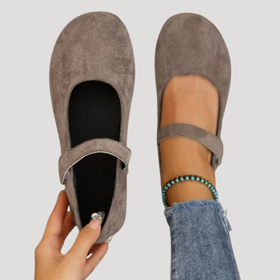 Suede Round Toe Velcro Strap Cushioned Mary Jane Flat