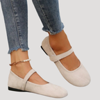 Suede Round Toe Velcro Strap Cushioned Mary Jane Flat