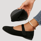 Suede Round Toe Velcro Strap Cushioned Mary Jane Flat