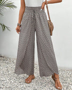 Geometric Print Smocked Waist Drawstring Wide Leg Pant