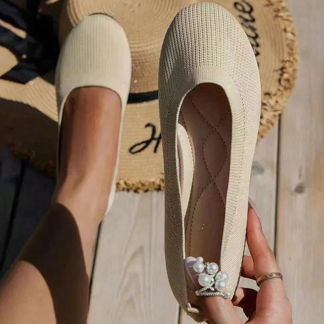 Ribbed Knit Slip On Cushioned Insole Round Toe Ballet Flat