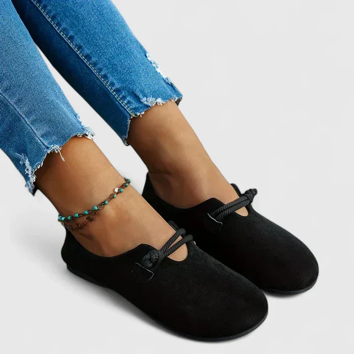 Suede Round Toe Rope Knot Strap Slip On Casual Flat Loafer