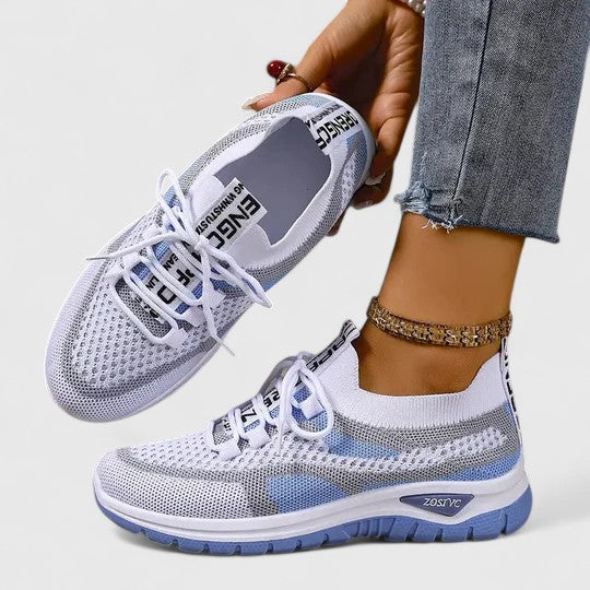 Graphic Tab Lace Up Mesh Breathable Running Sneaker