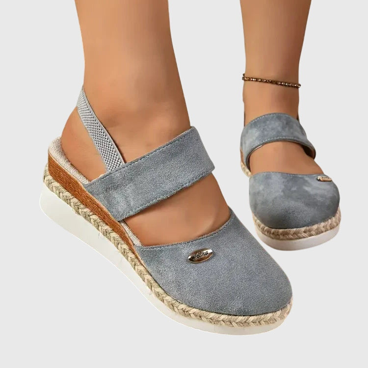 Suede Velcro Slingback Braided Platform Espadrille Sandal