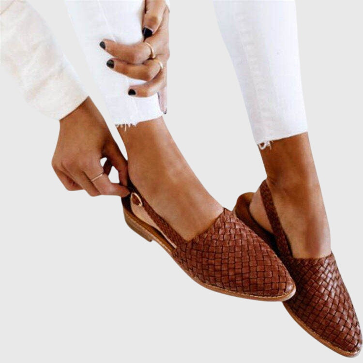 Woven Leather Pointed Toe Slip-On Flat Loafer