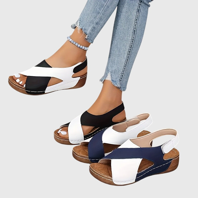 Suede Cross Strap Cut Out Slingback Comfort Wedge Sandal