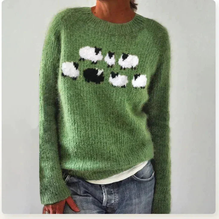 Fair Isle Stripe Yoke Boat Neck Relaxed Knit Sweater