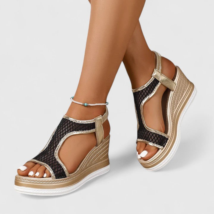 Mesh Peep Toe Platform Wedge Sandals