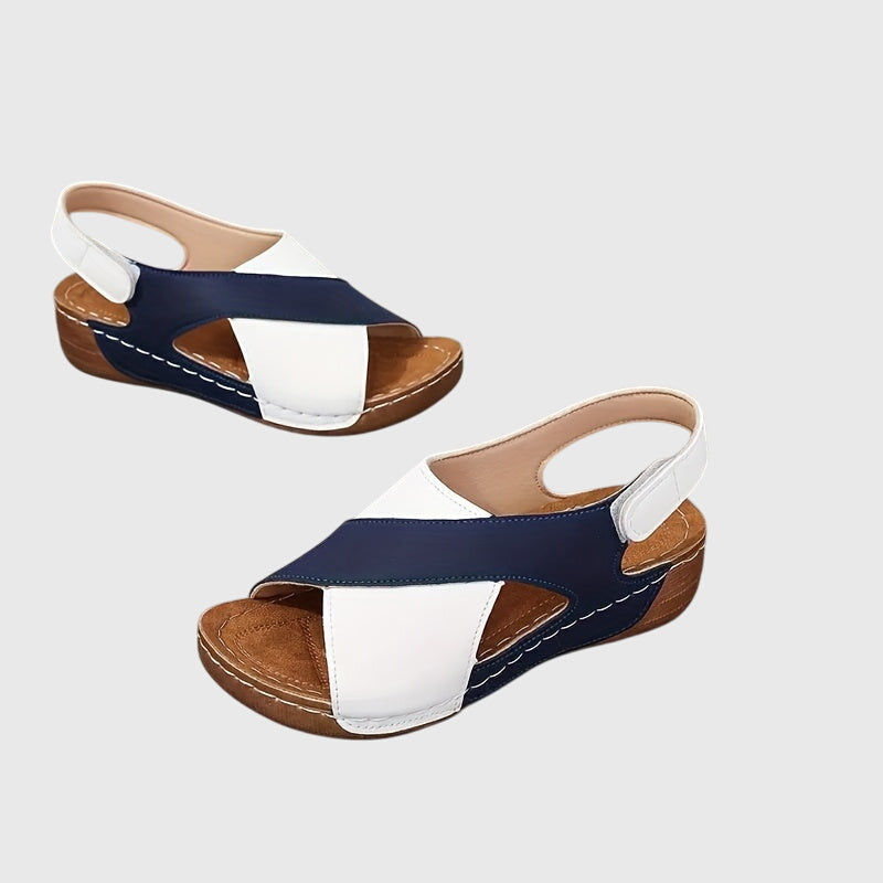 Suede Cross Strap Cut Out Slingback Comfort Wedge Sandal