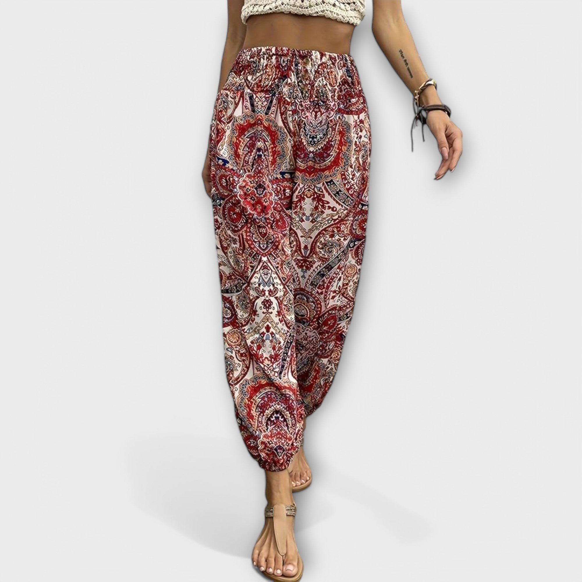 Tribal Print Smocked High Waist Harem Boho Pant