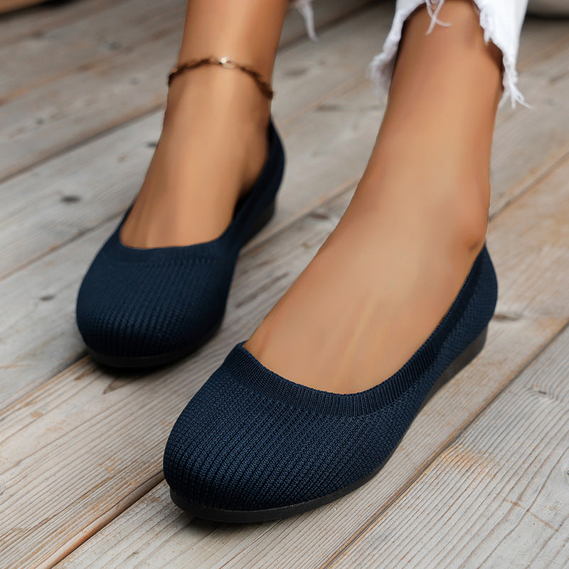 Ribbed Knit Slip On Cushioned Insole Round Toe Ballet Flat