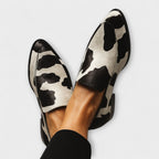 Cow Print Pointed Toe Block Heel Slip On Casual Loafer