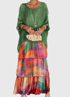 Abstract Print Tiered Boho Flowy Maxi Dress