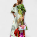 Oversized Floral Print Off Shoulder Puff Sleeve Maxi Dress