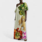 Oversized Floral Print Off Shoulder Puff Sleeve Maxi Dress