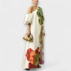 Oversized Floral Print Off Shoulder Puff Sleeve Maxi Dress