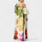Oversized Floral Print Off Shoulder Puff Sleeve Maxi Dress