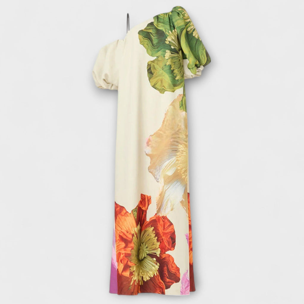 Oversized Floral Print Off Shoulder Puff Sleeve Maxi Dress