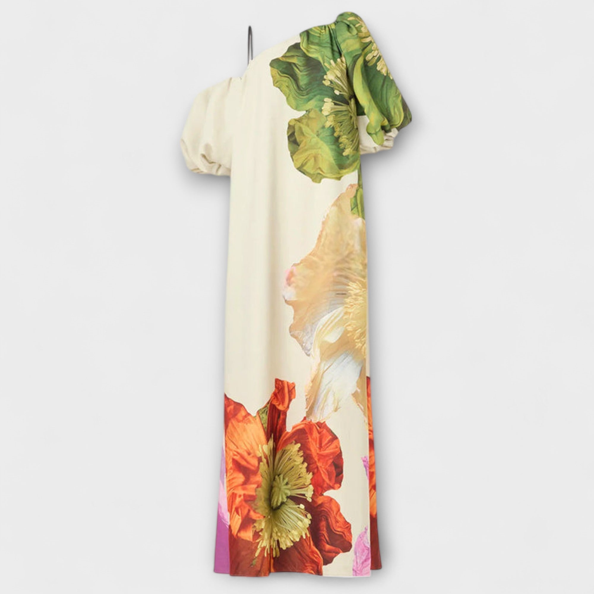 Oversized Floral Print Off Shoulder Puff Sleeve Maxi Dress