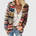 Multicolour Stripe Open Front Chunky Knit Boho Cardigan