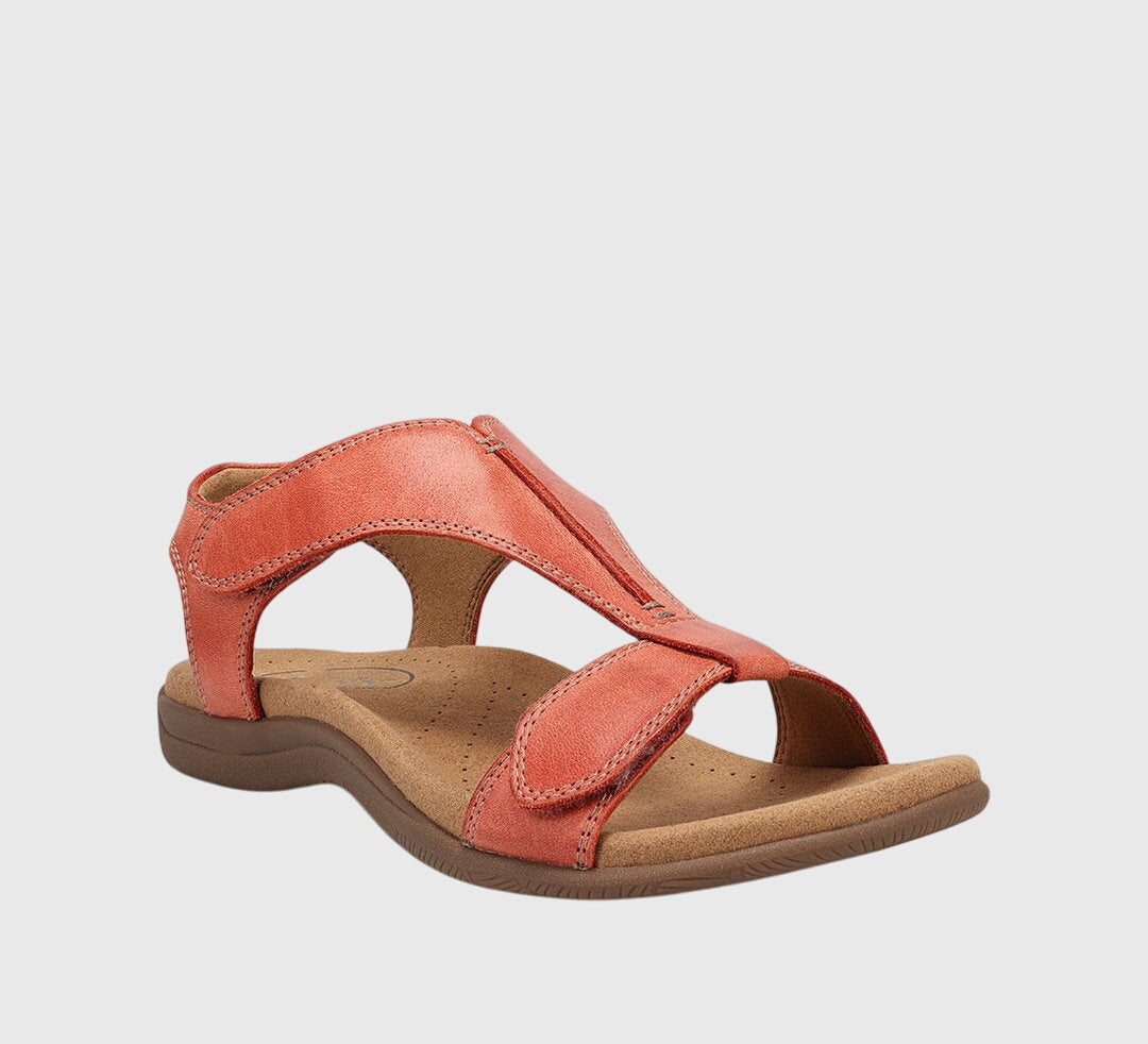 T-Bar Hook Loop Leather Orthopedic Comfort Flat Sandal