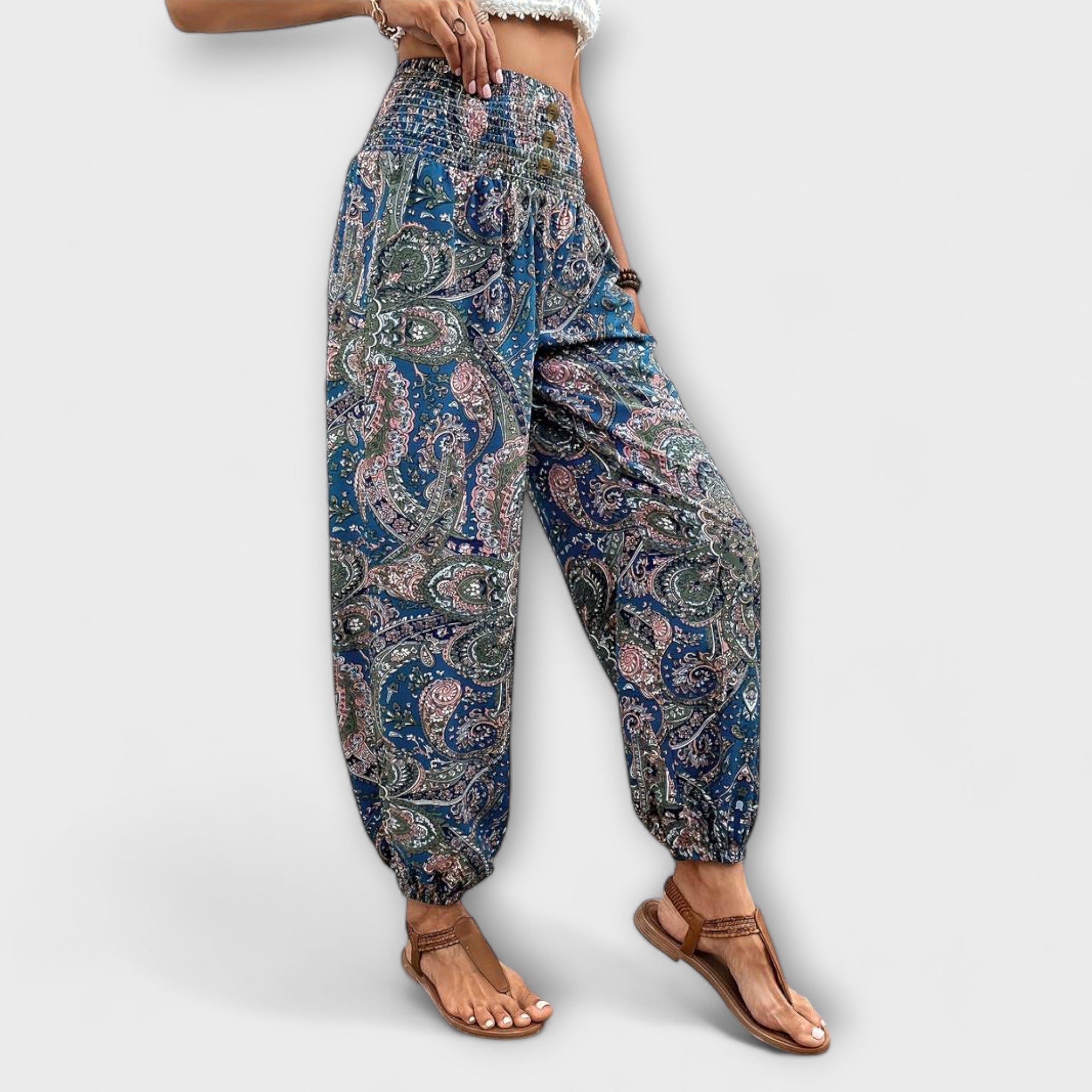 Tribal Print Smocked High Waist Harem Boho Pant