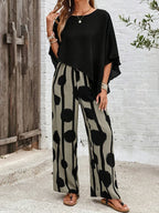 Abstract Print Wide Leg Trouser Batwing Top Two Piece Set