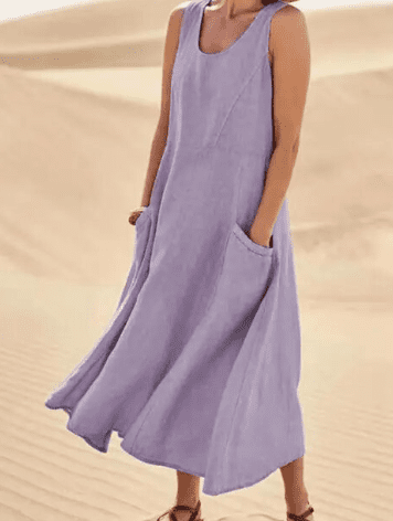Linen Sleeveless Scoop Neck Pocket Casual Maxi Dress