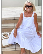 Linen Square Neck Sleeveless Tiered Flowy Casual Maxi Dress