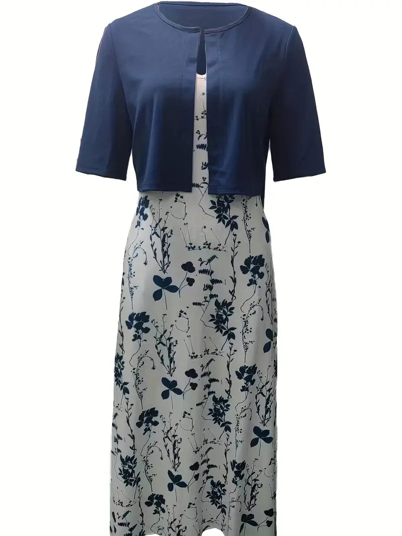 Wildflower Print Slip Midi Dress Cropped Bolero Two Piece Set