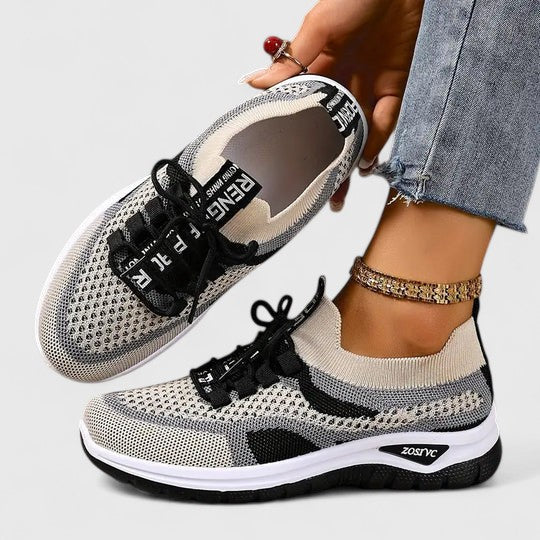 Graphic Tab Lace Up Mesh Breathable Running Sneaker