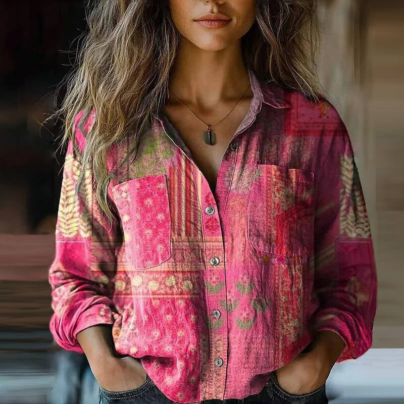 Paisley Bandana Print Long Sleeve Button Down Boho Blouse