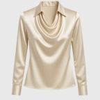 Satin Cowl Neck Collar Long Sleeve Elegant Blouse