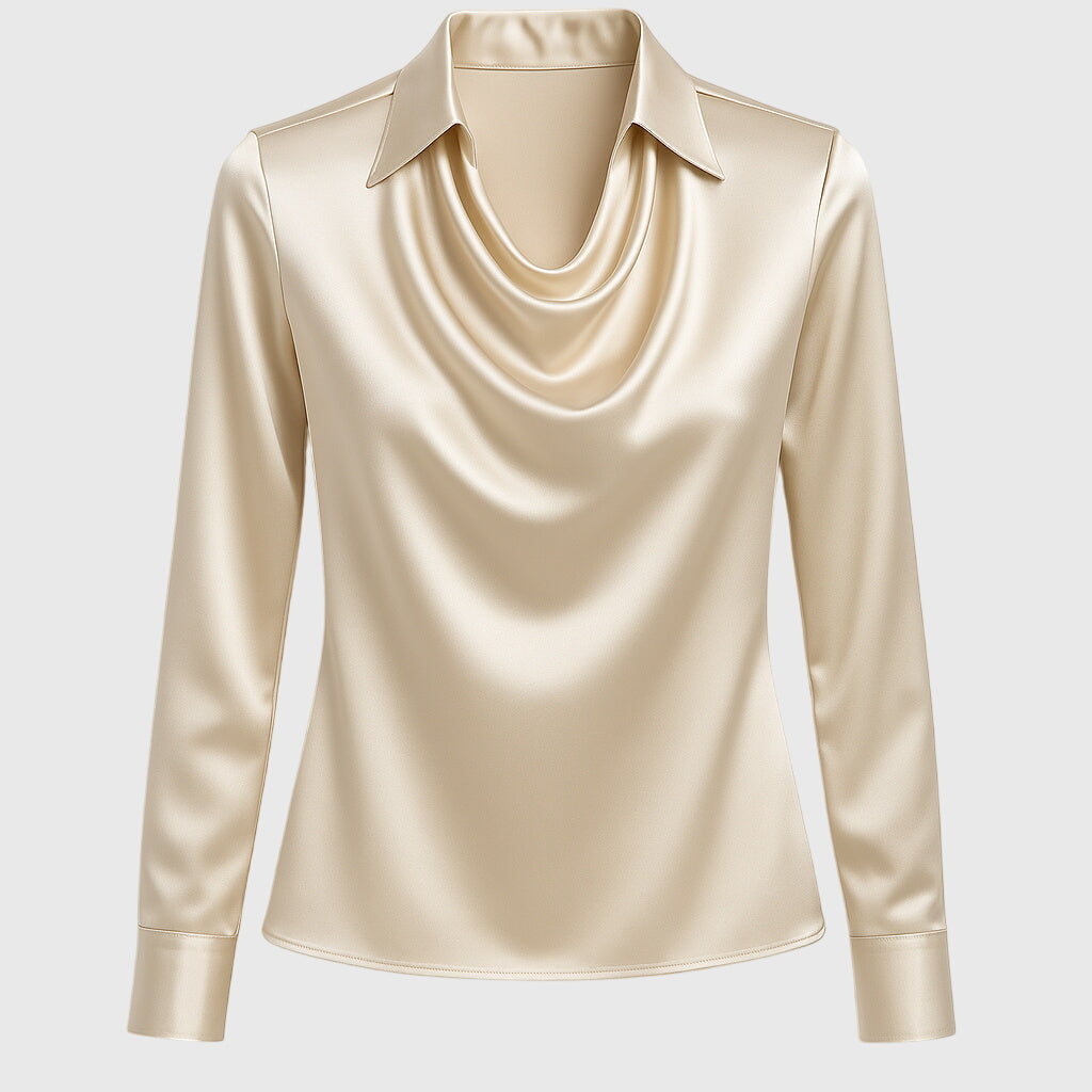 Satin Cowl Neck Collar Long Sleeve Elegant Blouse