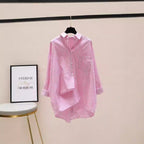 Striped Oversized Longline Button Down Chest Pocket Shirt