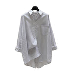 Striped Oversized Longline Button Down Chest Pocket Shirt
