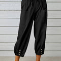 Button Cuff Patch Pocket Drawstring Capri Linen Pant