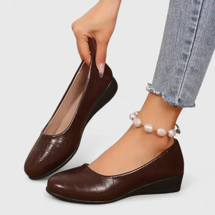 Croc Embossed Patent Slip On Low Wedge Flat