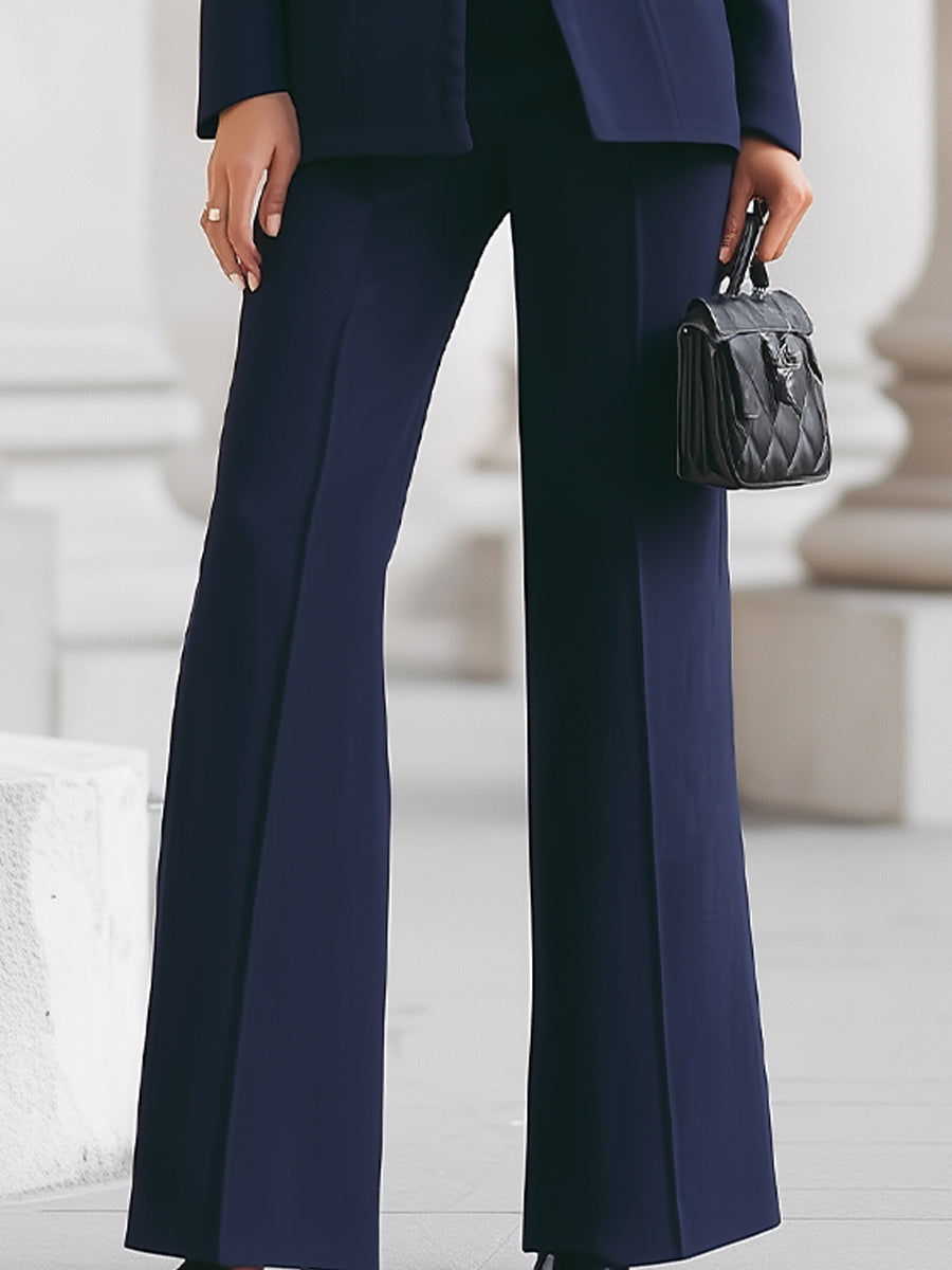 Stand Collar Gem Button Fitted Blazer and Flare Pant Tailored Set