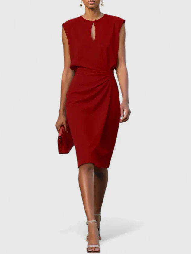 Keyhole Ruched Waist Asymmetric Bodycon Midi Dress - Formal