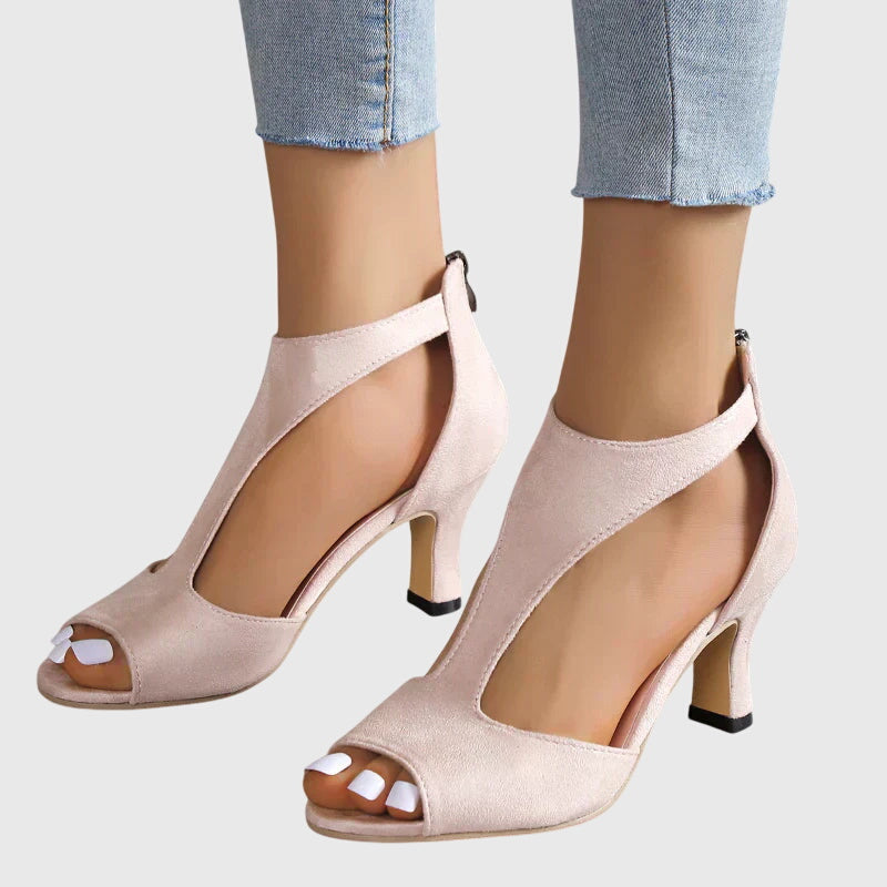 Cut Out Peep Toe Suede Block Heel Sandal