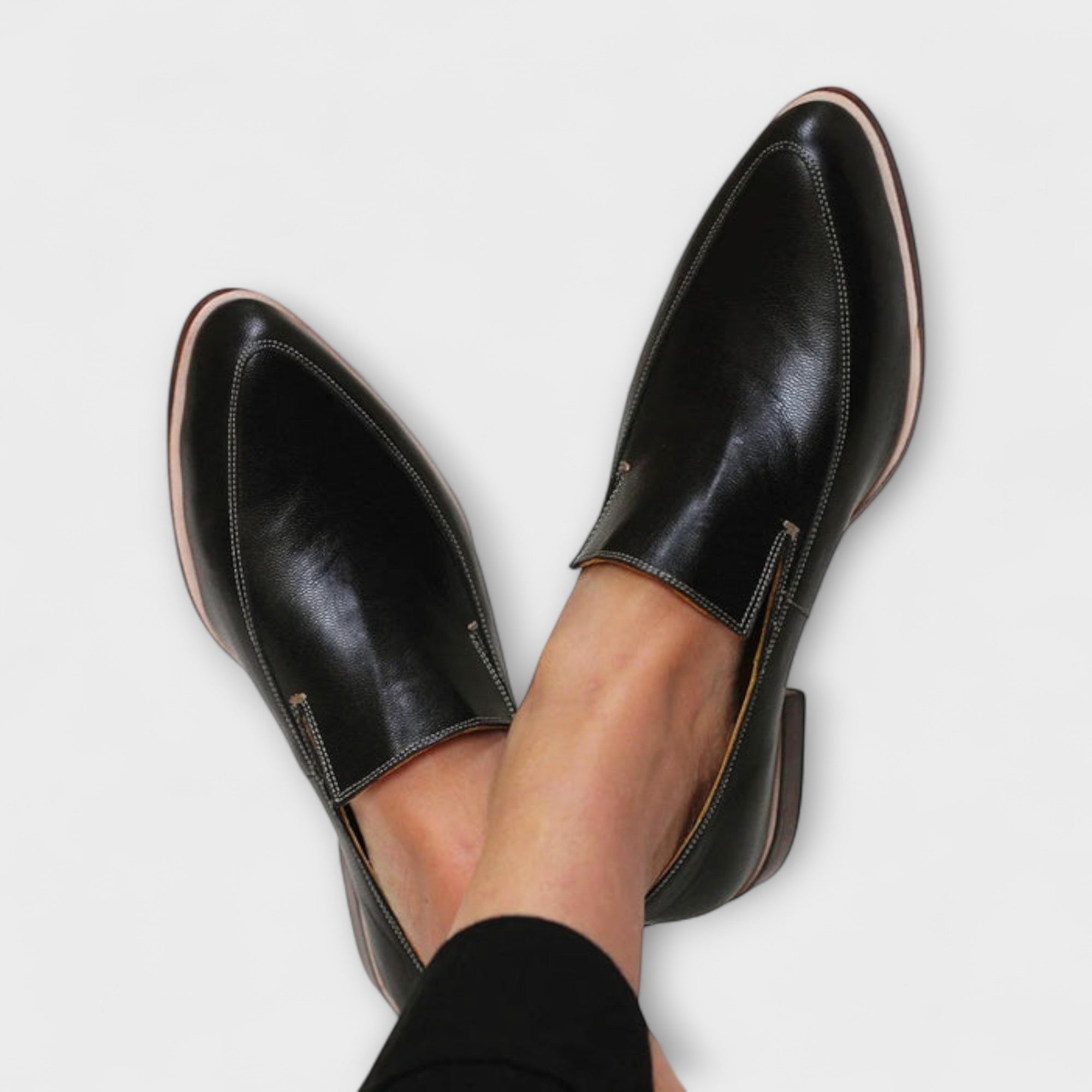 Pointed Toe Contrast Stitch Leather Slip-On Loafer