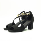Beaded Ankle Strap Suede Open Toe Block Heel Sandal